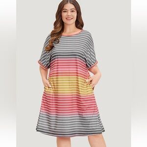 BloomChic Plus Size 3XL Striped Contrast Roll Pocket Dolman Sleeve Dress us22-24
